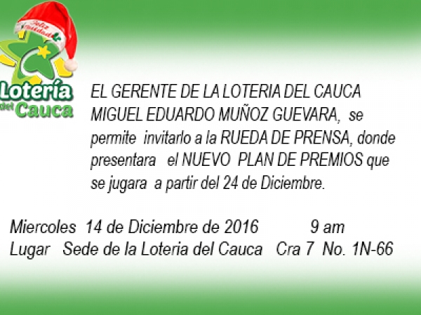 Rueda de prensa Lotería del Cauca presenta nuevo plan de premios
