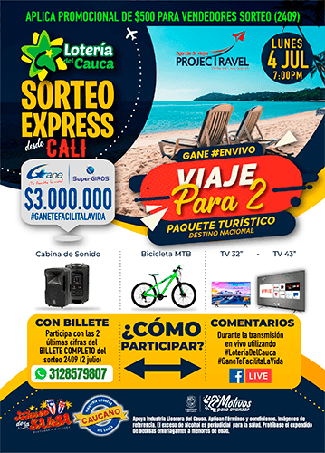 Sorteo express de la Lotería del Cauca en Cali