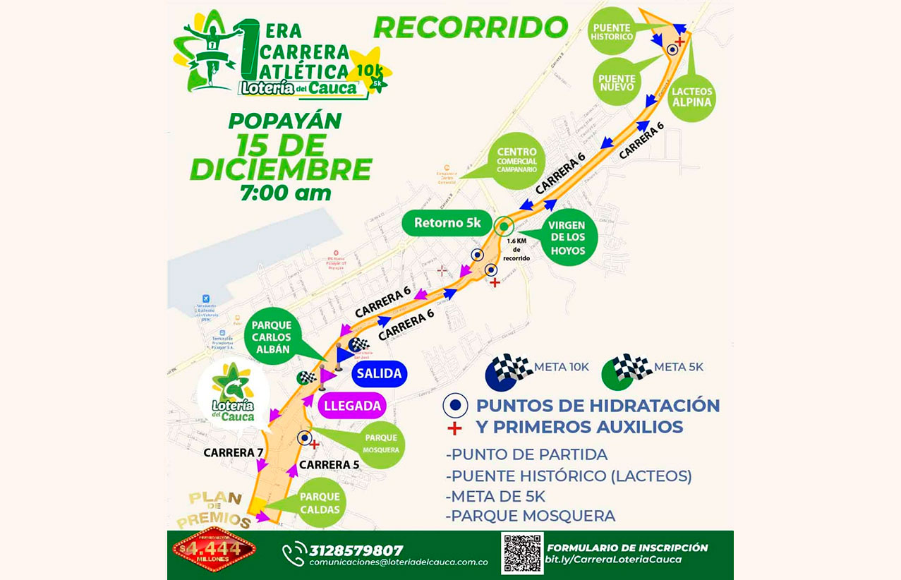 Recorrido carrera atlética, Lotería del Cauca